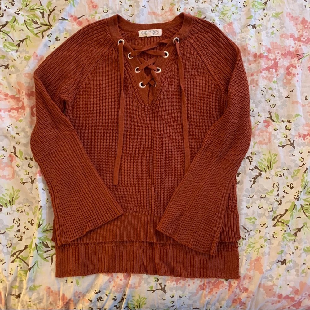 Burnt Orange lace up sweater